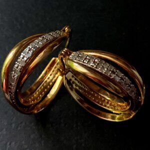Gold over 925 Sterling Silver Diamond Double Hoop Earrings